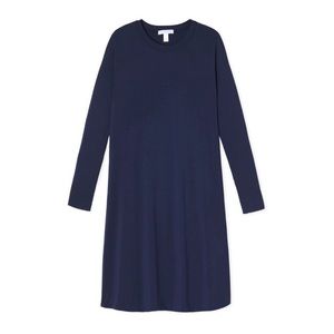 Lake Pajamas Bamboo Long Sleeve Lounge Dress in Navy